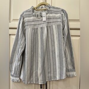 LOFT  Cuffed Sleeve Blouse with Mandarin Collar